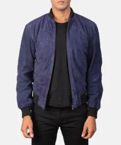 Shane Blue Suede Bomber Jacket