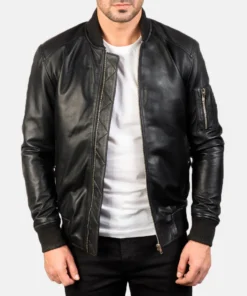 Bomia Ma-1 Black Leather Bomber Jacket