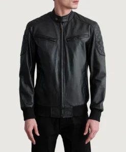 Sven Black Leather Bomber Jacket