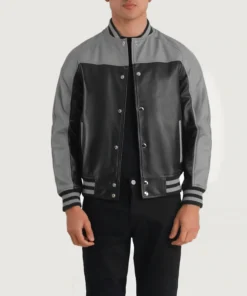 Terrance Black & Grey Leather Varsity Jacket