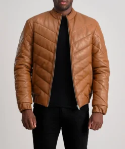 Travis Tan Leather Puffer Jacket