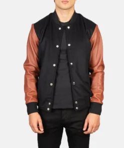 Vaxton Brown & Black Hybrid Varsity Jacket