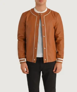 Willis Tan Brown Leather Varsity Jacket