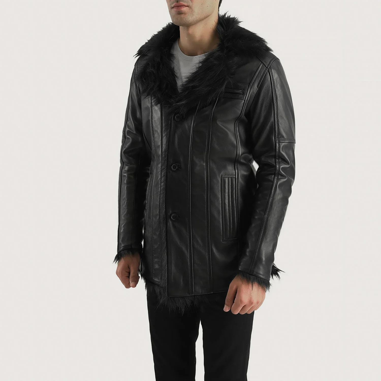 Furcliff Black Leather Coat - Image 3
