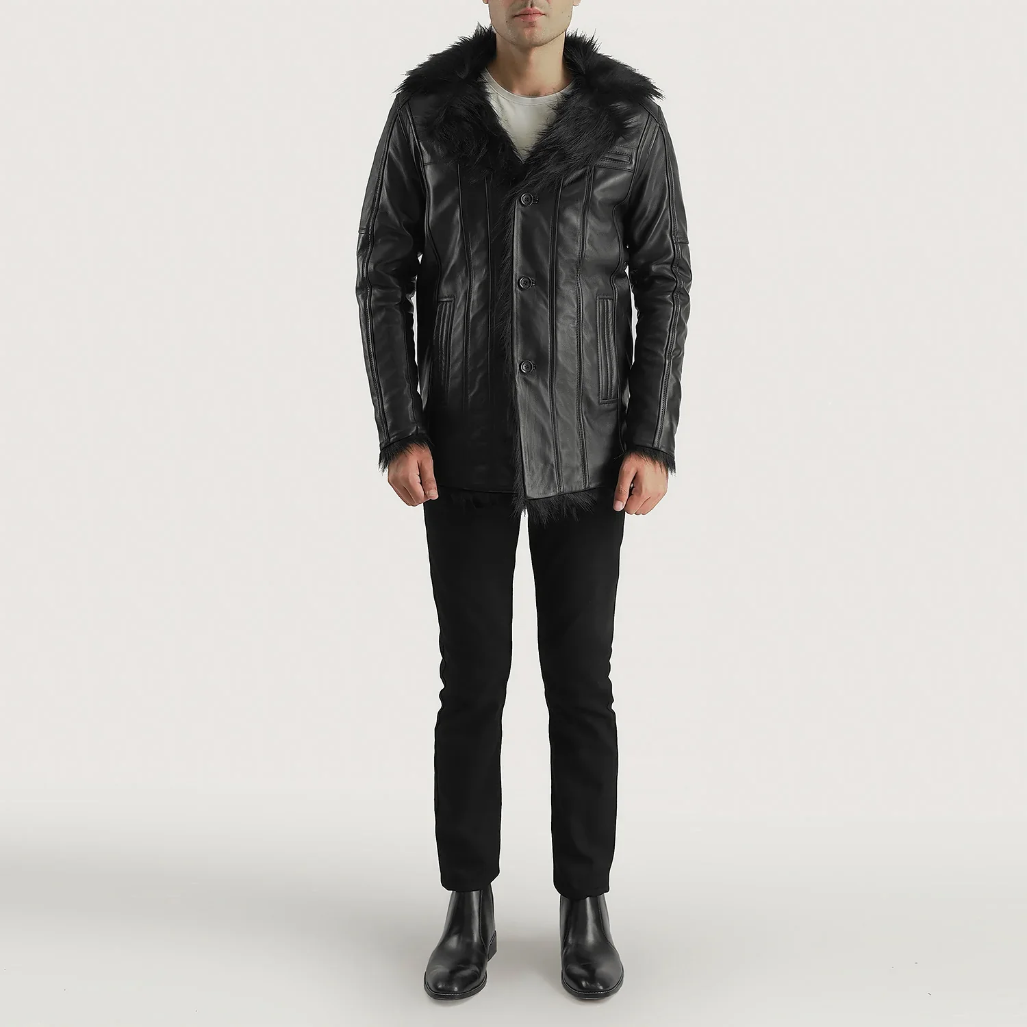 Furcliff Black Leather Coat - Image 5