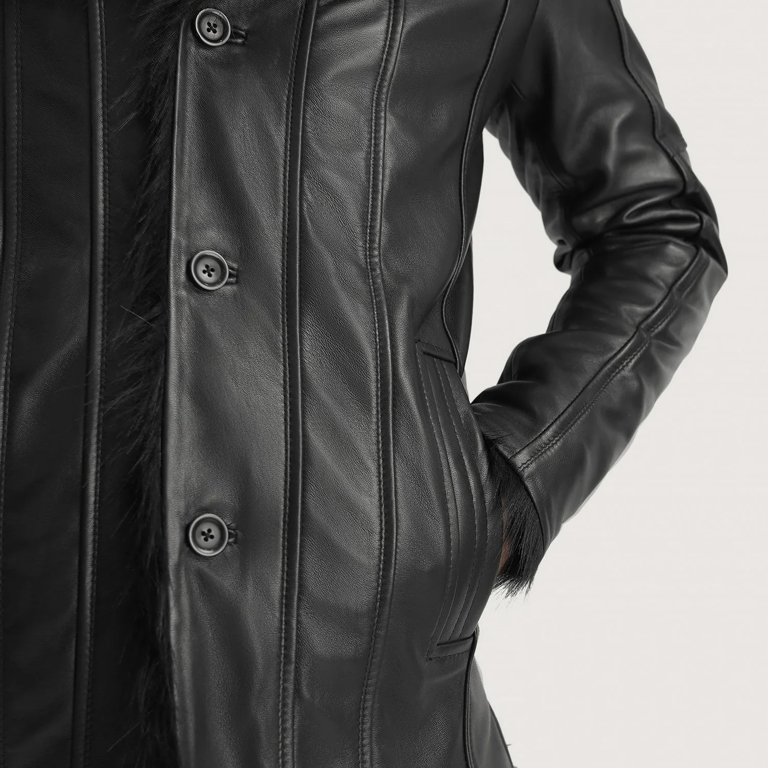 Furcliff Black Leather Coat - Image 6