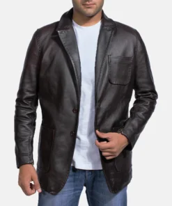 Wine Black Leather Blazer