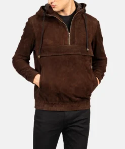 Kenton Hooded Mocha Suede Pullover Jacket