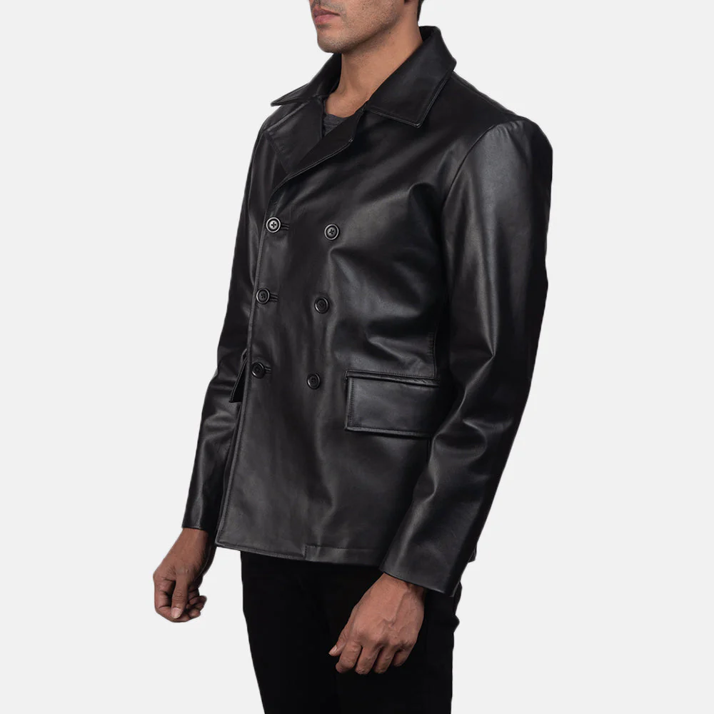 Mr. Bailey Black Leather Naval Peacoat - Image 3