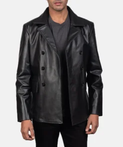 Mr. Bailey Black Leather Naval Peacoat
