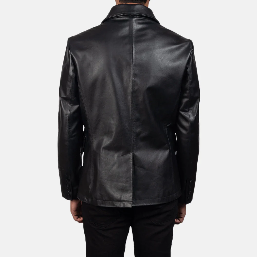 Mr. Bailey Black Leather Naval Peacoat - Image 4