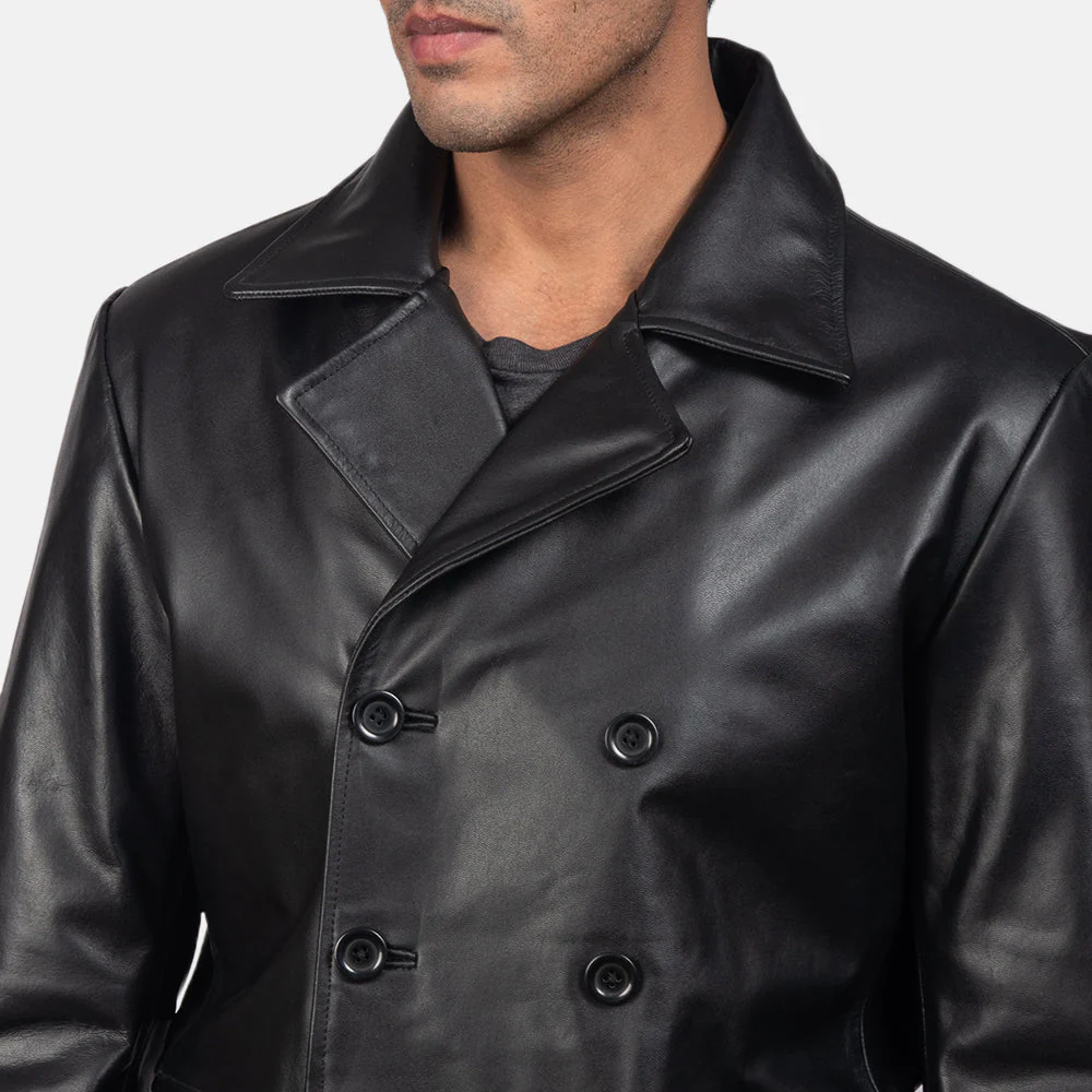 Mr. Bailey Black Leather Naval Peacoat - Image 5