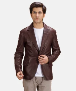 Radaron Quilted Maroon Leather Blazer