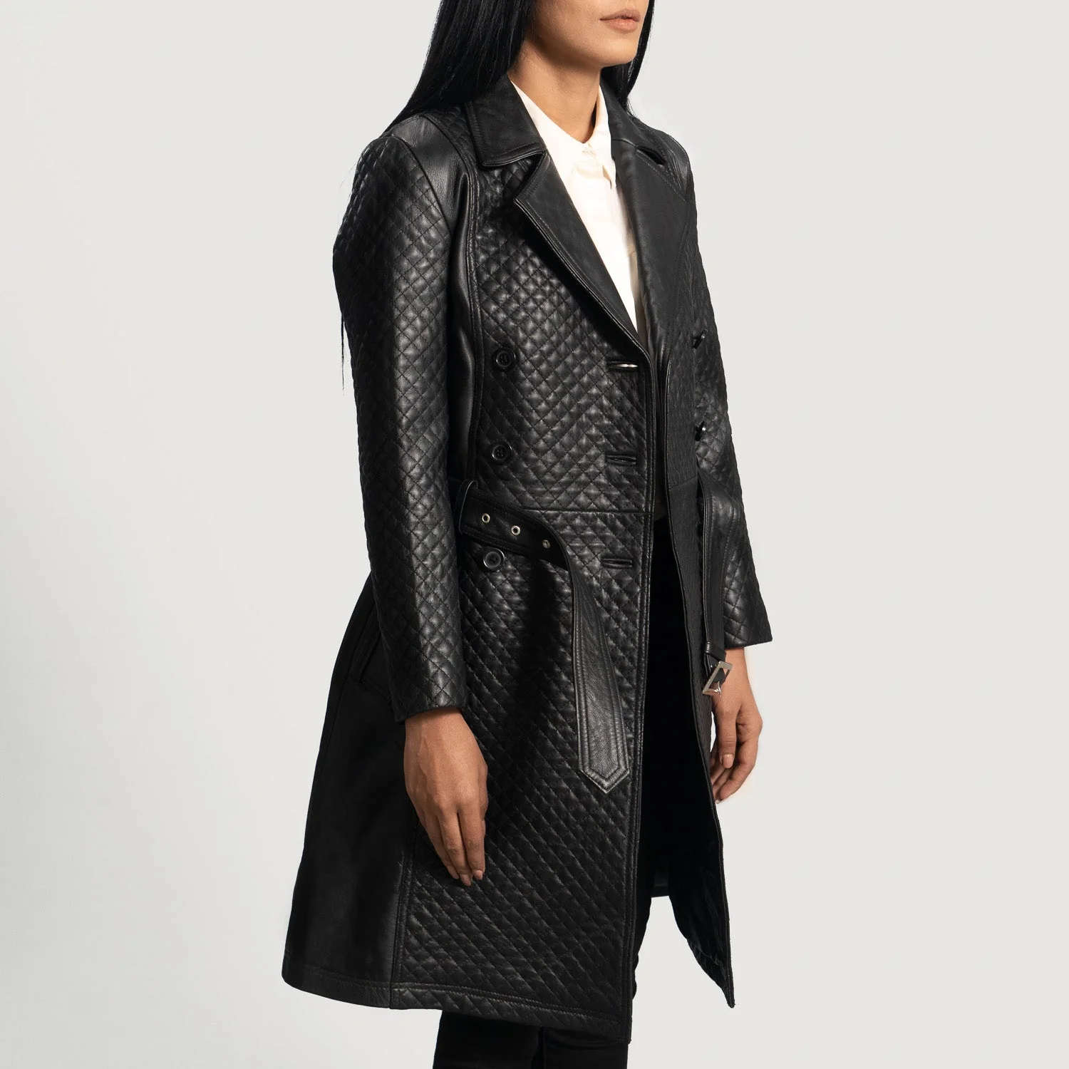 Sweet Susan Black Leather Trench Coat - Image 2
