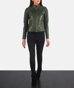 Alternative view of Adalyn Quilted Green Leather Biker Jacket