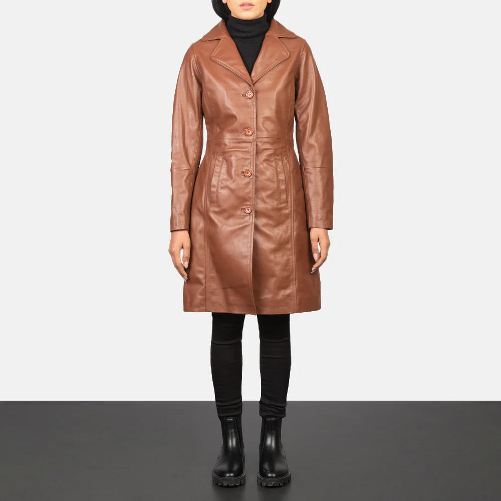 Alexis Brown Single Breasted Leather Coat - Image 2