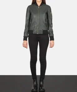 Alternative view of Ava Ma-1 Green Leather Bomber Jacket