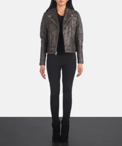 Alternative view of Carolyn Quilted Distressed Brown Biker Jacket