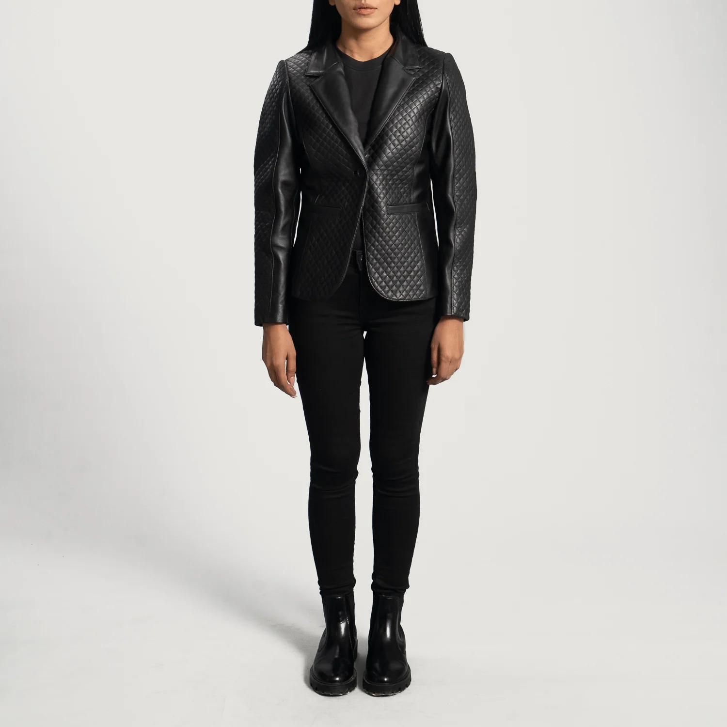 Cora Quilted Black Leather Blazer - Image 2
