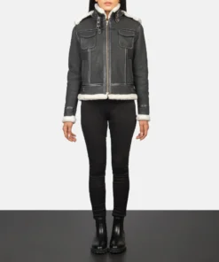 Alternative view of Fiona Black Hooded Shearling Leather Jacket