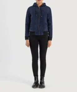 Alternative view of Rebella Blue Hooded Suede Bomber Jacket