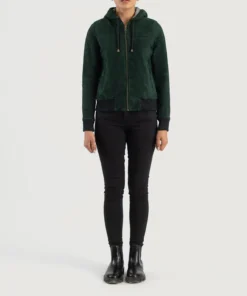 Alternative view of Rebella Green Hooded Suede Bomber Jacket