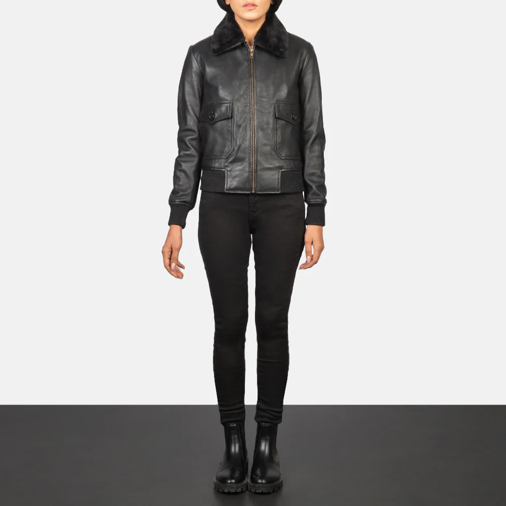 Stella G-1 Black Leather Bomber Jacket - Image 2
