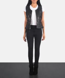 Alternative view of Vanda Black Leather Biker Vest
