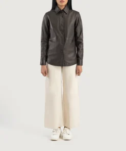 Alternative view of Zenith Brown Leather Shirt Jacket