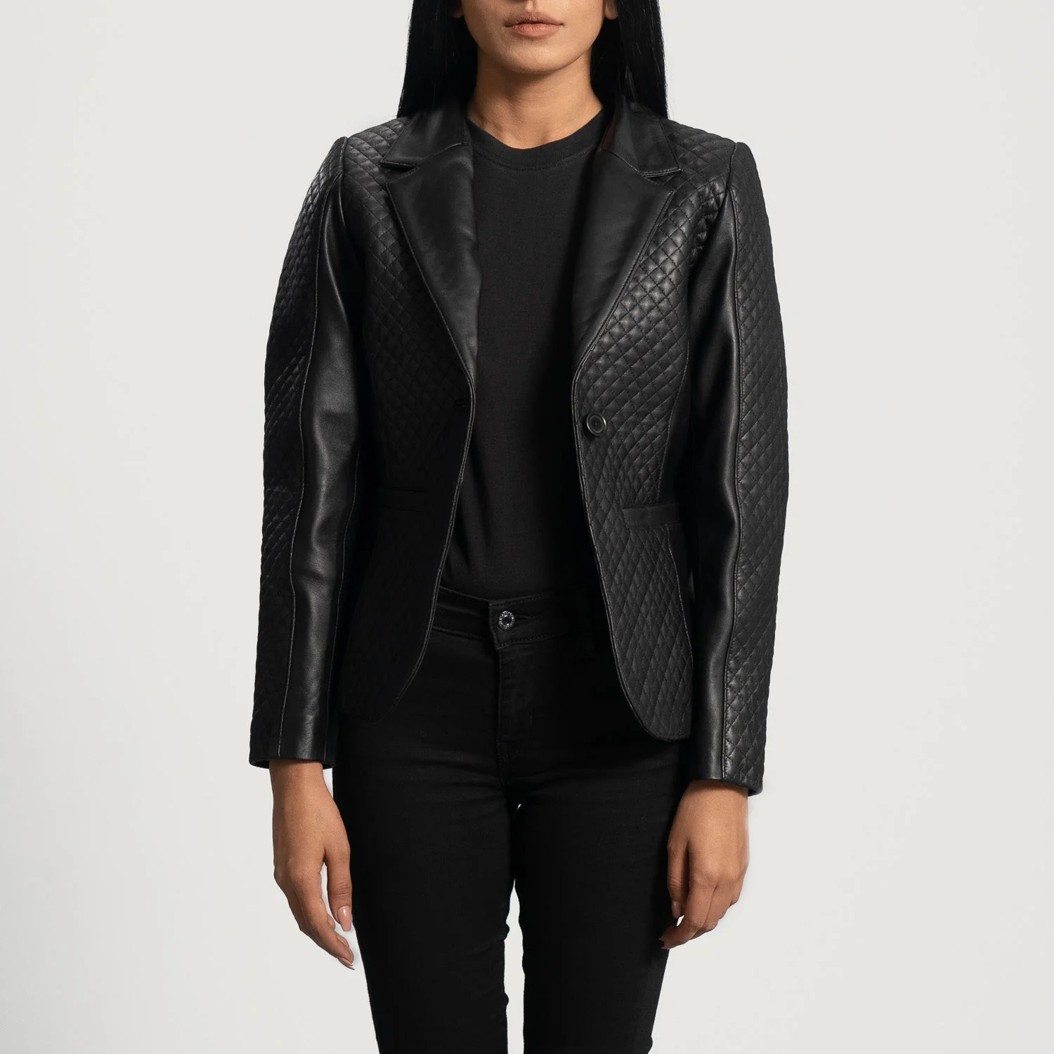 Cora Quilted Black Leather Blazer - Image 3
