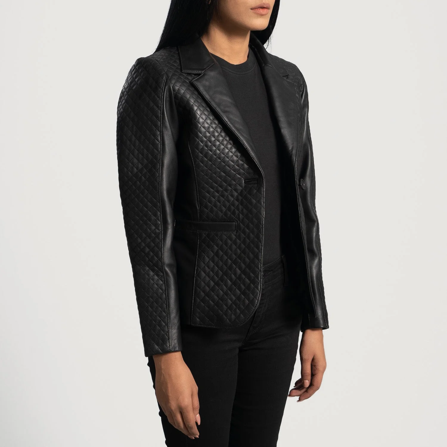 Cora Quilted Black Leather Blazer - Image 4
