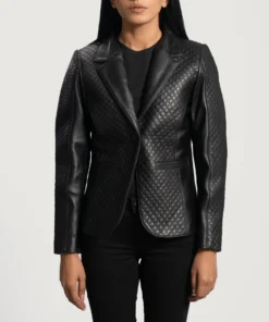 Cora Quilted Black Leather Blazer