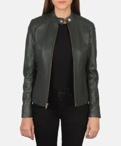 Kelsee Green Leather Biker Jacket