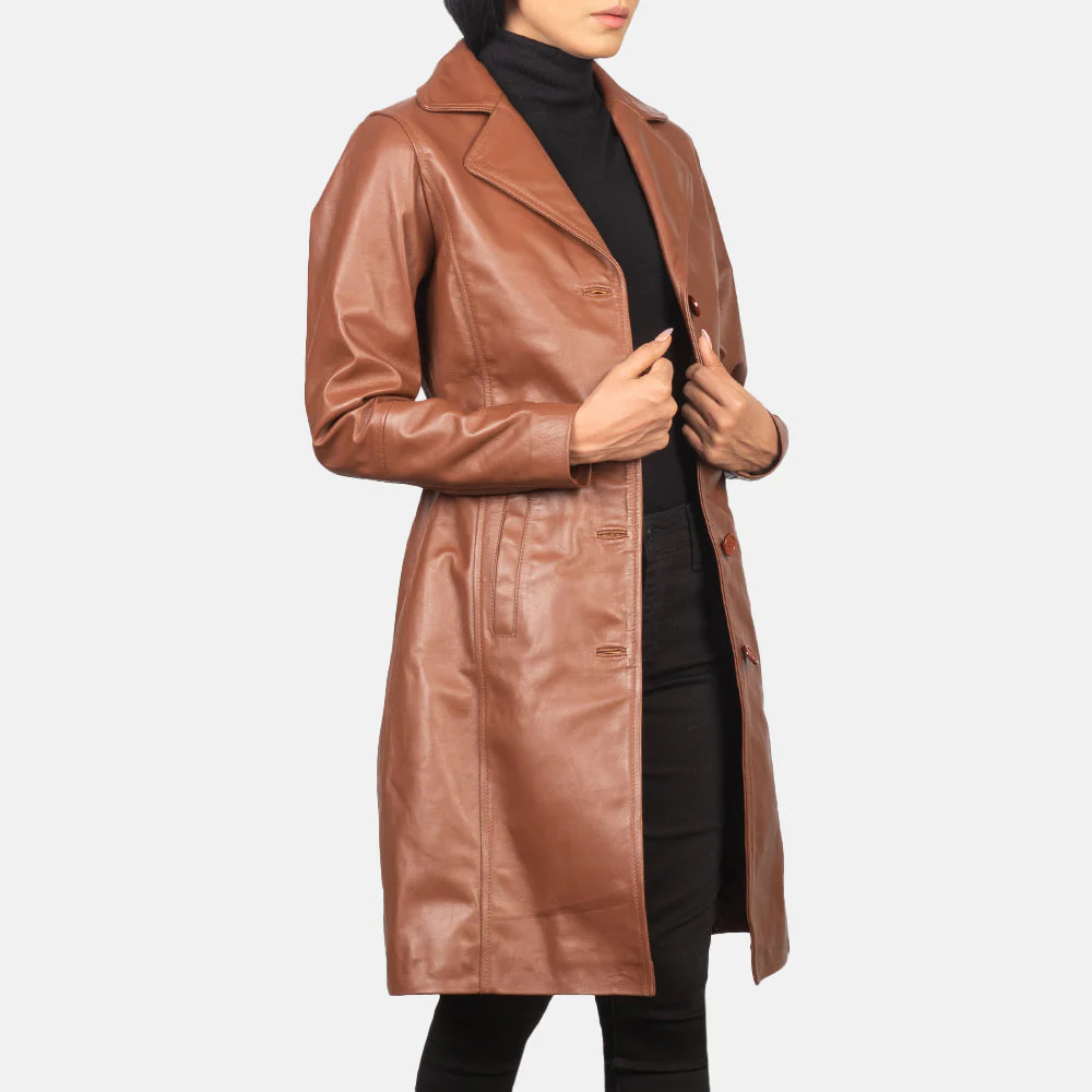 Alexis Brown Single Breasted Leather Coat - Image 3