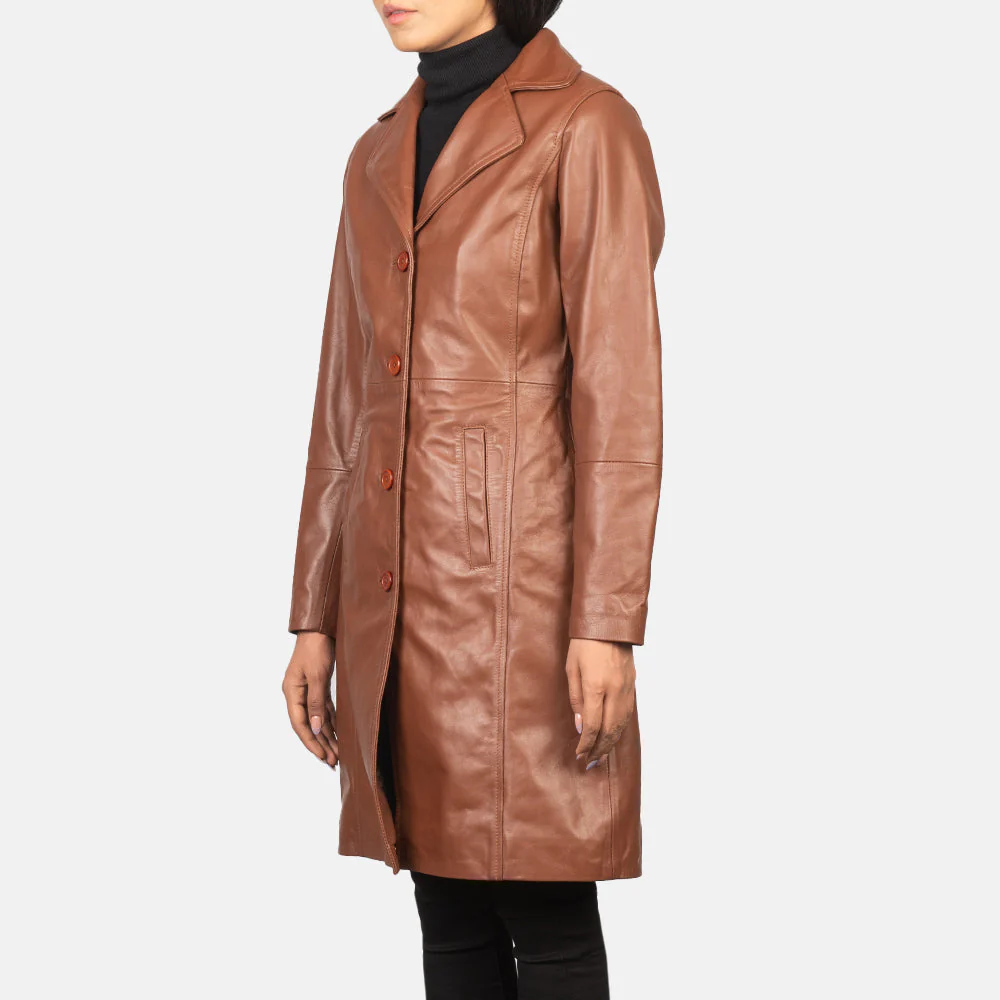 Alexis Brown Single Breasted Leather Coat - Image 5
