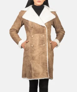Amie Distressed Brown Double Breasted Shearling Coat