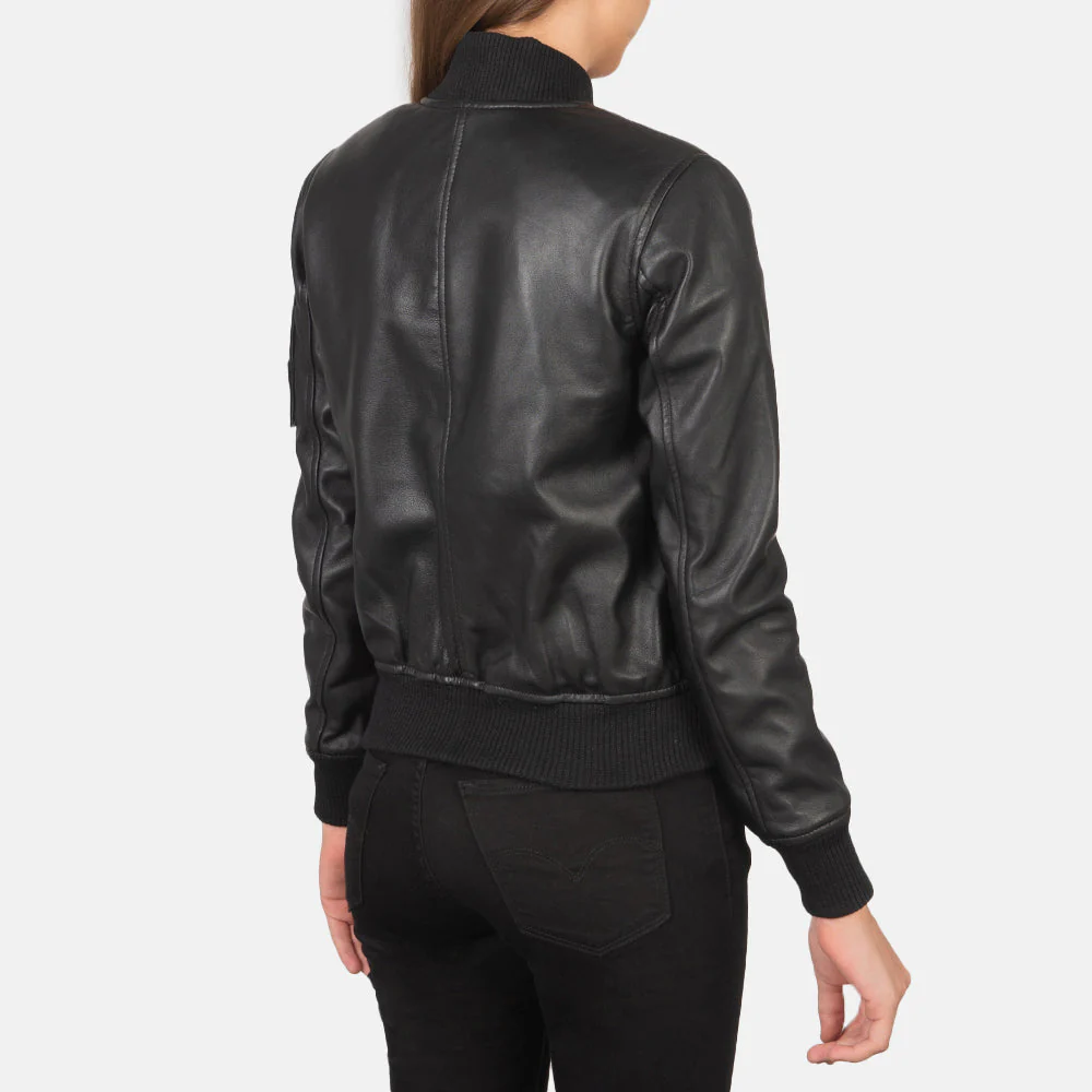 Ava Ma-1 Black Leather Bomber Jacket - Image 6