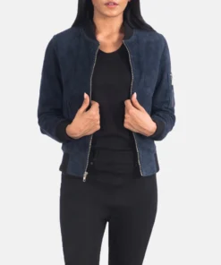 Ava Ma-1 Blue Suede Bomber Jacket