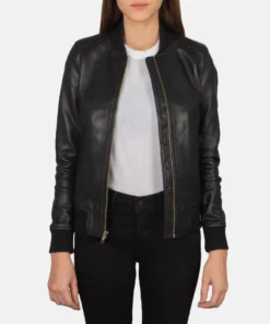 Bliss Black Leather Bomber Jacket