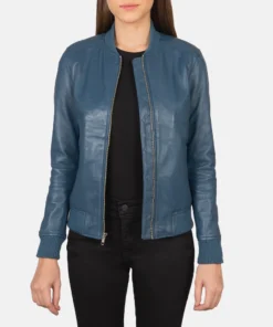 Bliss Blue Leather Bomber Jacket