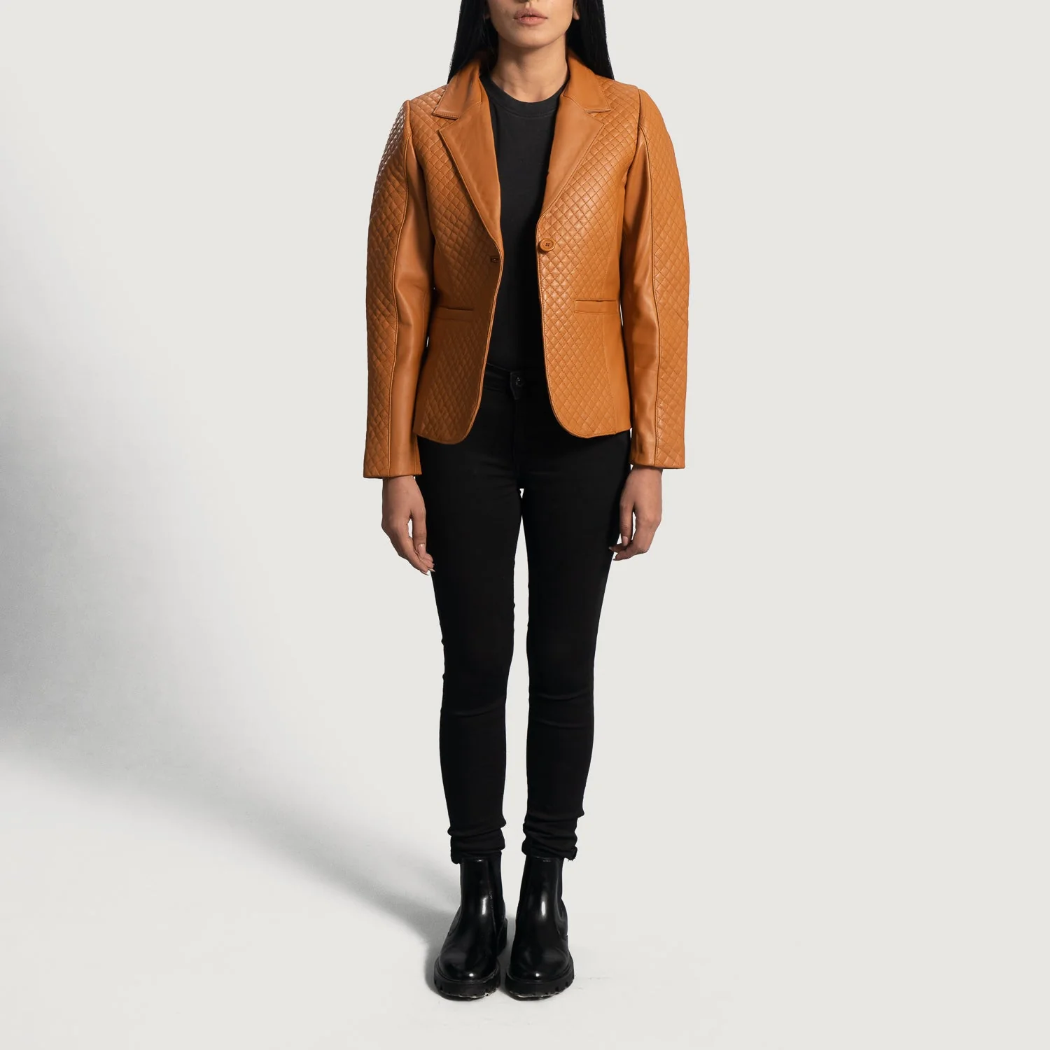 Cora Quilted Brown Leather Blazer - Image 4