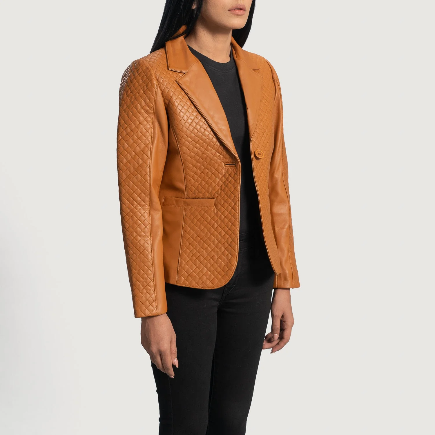 Cora Quilted Brown Leather Blazer - Image 5