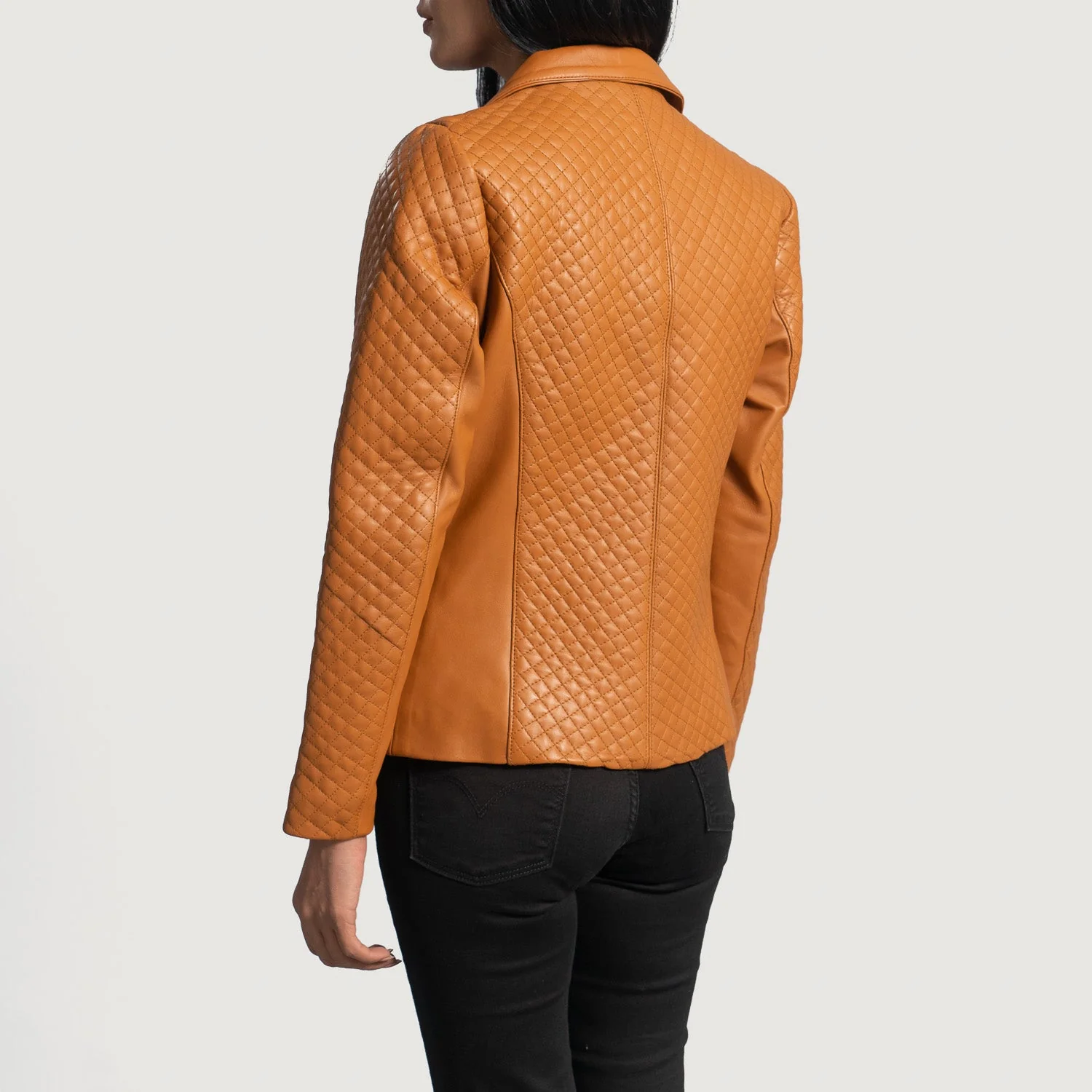 Cora Quilted Brown Leather Blazer - Image 6
