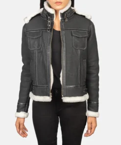 Fiona Black Hooded Shearling Leather Jacket