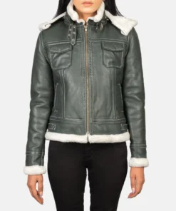 Fiona Green Hooded Shearling Leather Jacket