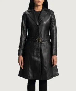Moonlight Black Leather Trench Coat