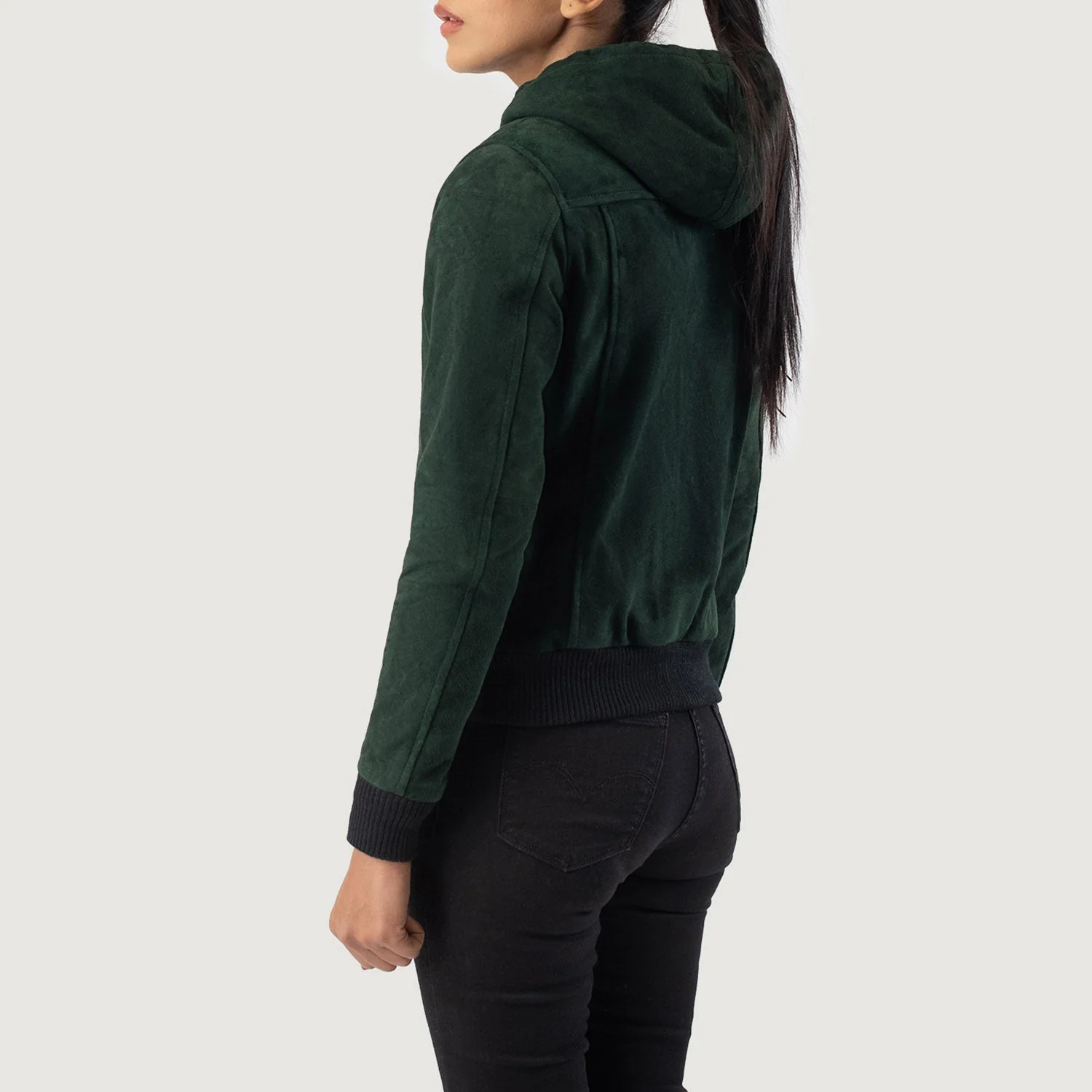 Rebella Green Hooded Suede Bomber Jacket - Image 6