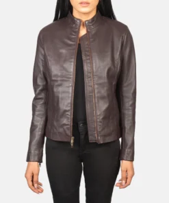 Rumella Maroon Leather Biker Jacket