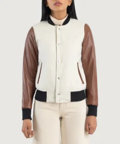 Savant White & Brown Hybrid Varsity Jacket