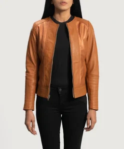Sleeky Clean Tan Leather Biker Jacket